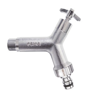 Geka Design Wasserhahn Plus, 1/2 Zoll, silberner Kaltwasserhahn mit Hahnstecker.