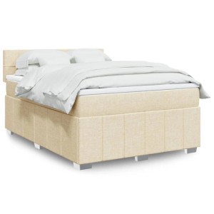 vidaXL Boxspringbett mit Matratze Creme 160x200 cm Stoff 3289424