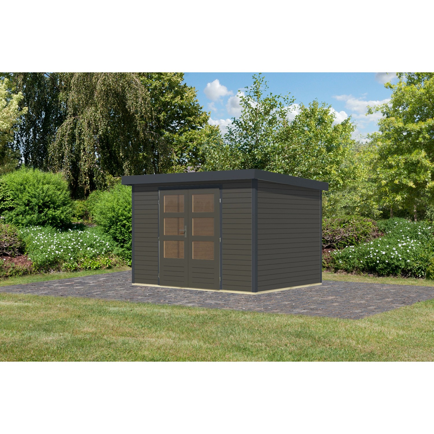 Karibu Gartenhaus Diego 4 B Terragrau/Anthrazit 209 x 298 x 213 cm günstig online kaufen