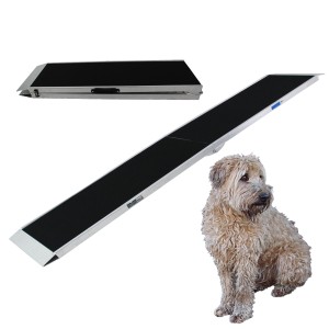 TRUTZHOLM Hunderampe, klappbar, 215 cm, Alu/Schwarz, mit Hund. Ideal für Auto, Treppen und Sofa.