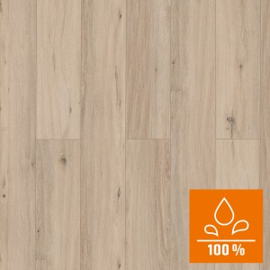 Classen Grande XXL Laminat Eiche Bellevue graubraun, wasserfest, mit 100% Symbol.