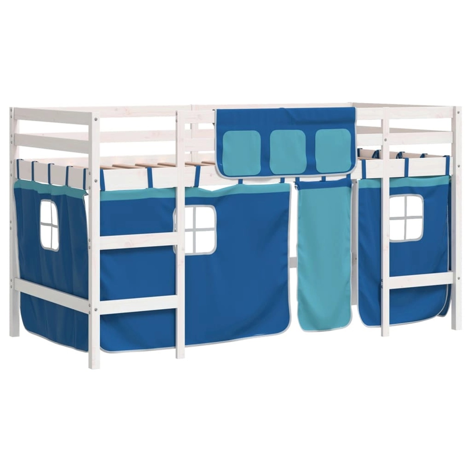 vidaXL Kinderhochbett mit Vorhängen Blau 90x200 cm Massivholz Kiefer1927297 günstig online kaufen