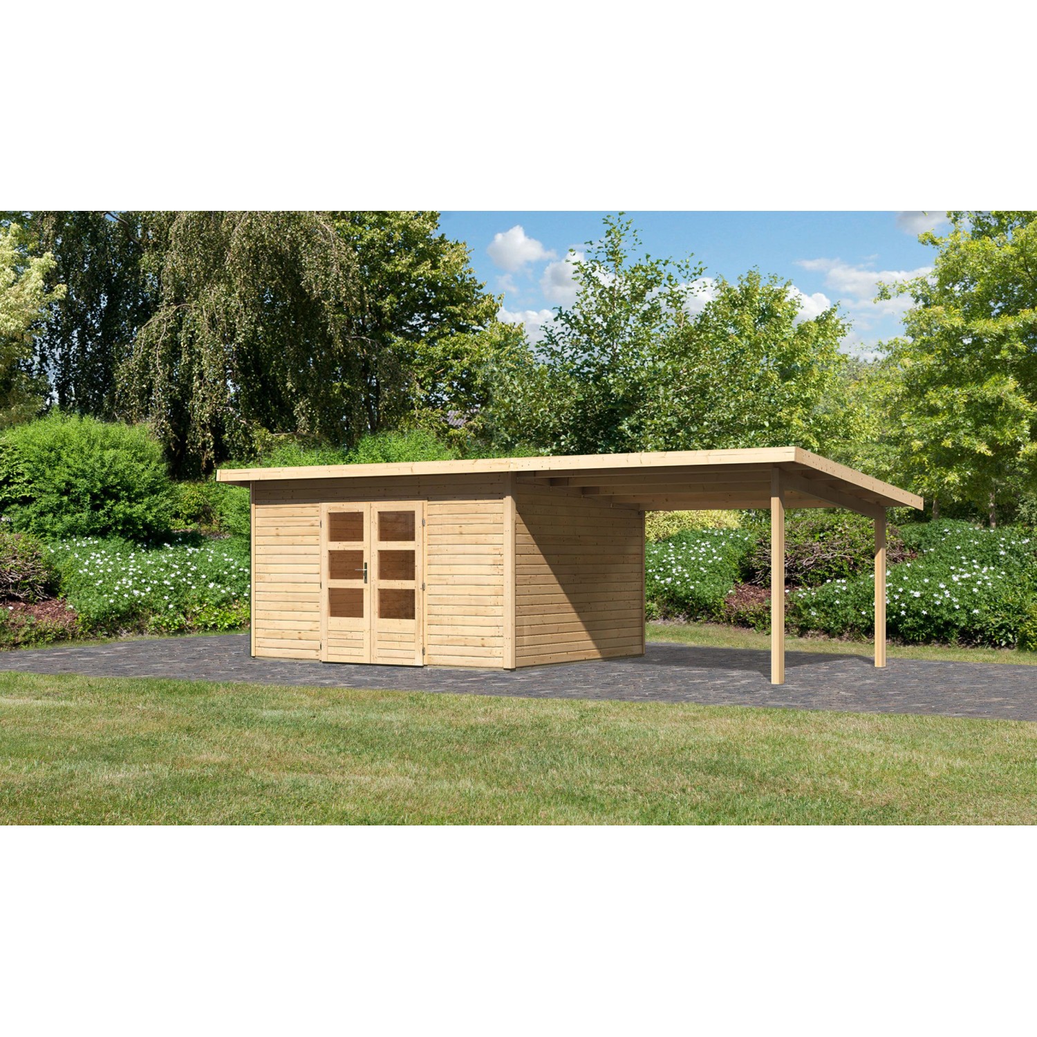 Karibu Holz-Gartenhaus Karlskoga Natur Pultdach Unbehandelt 365 cm x 305 cm günstig online kaufen