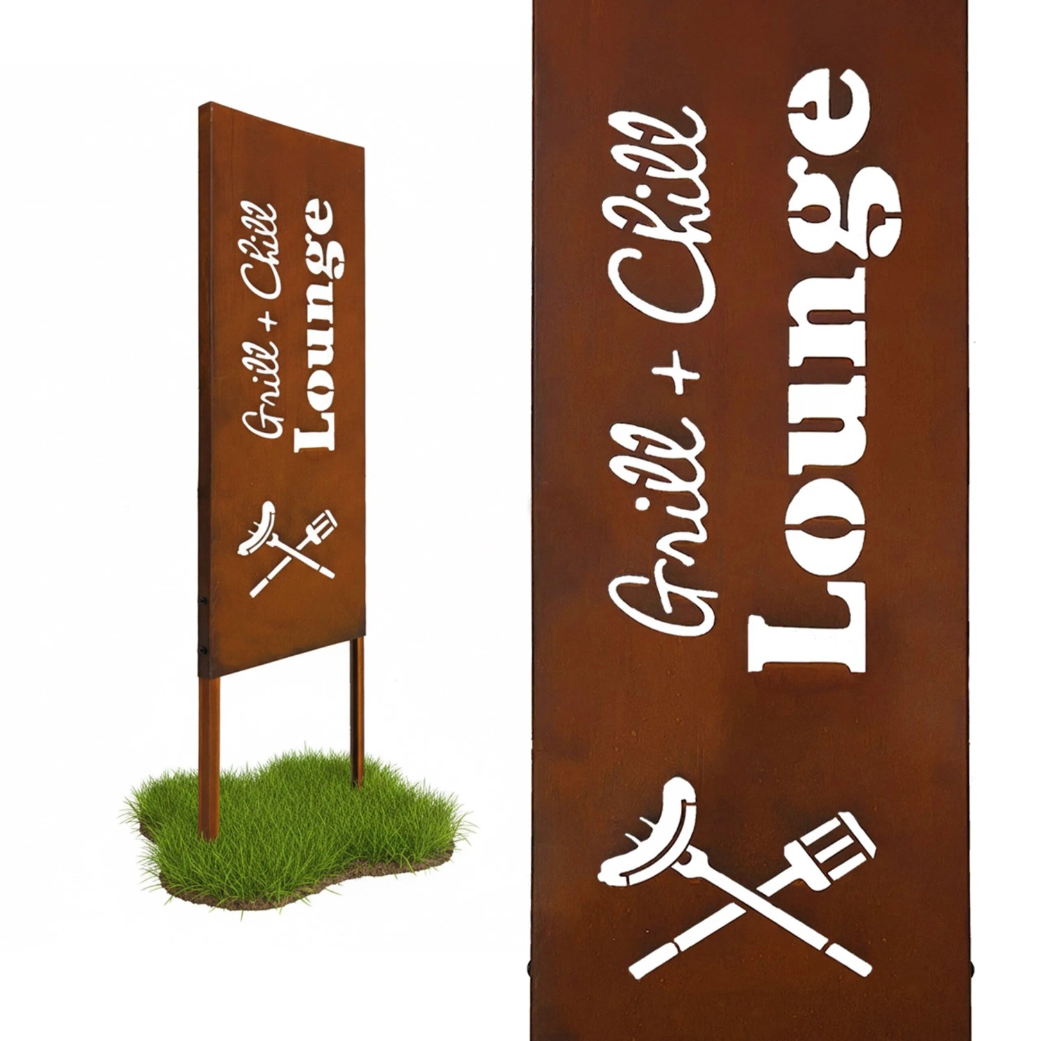 Relaxdays Gartenstecker Eisen Rostbraun Wetterfest 115 cm x 28 cm