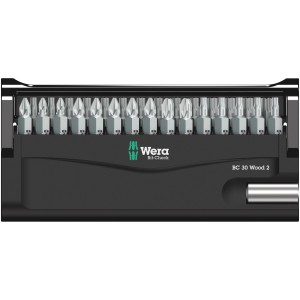Wera Bitset Check Wood, 30-teilig. Kompaktes Bit-Set für Holzanwendungen im praktischen Halter.