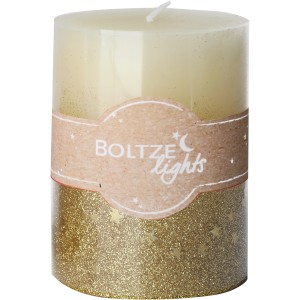 Boltze Stumpenkerze Praga, creme-goldene Weihnachtsdeko mit Glitzer.