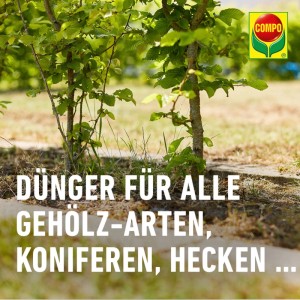 Compo Bio Gehölz-Dünger für gesunde Pflanzen, Koniferen und Sträucher im Garten.