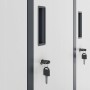 Detailaufnahme: Jan Nowak Metallspind, Umkleideschrank mit 10 Fächern, anthrazit/weiß, mit Schlüssel.