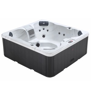 Canadian Spa Whirlpool Cornwall für 5 Personen, 198x198x73cm, mit grauer Verkleidung und weißer Innenwanne.