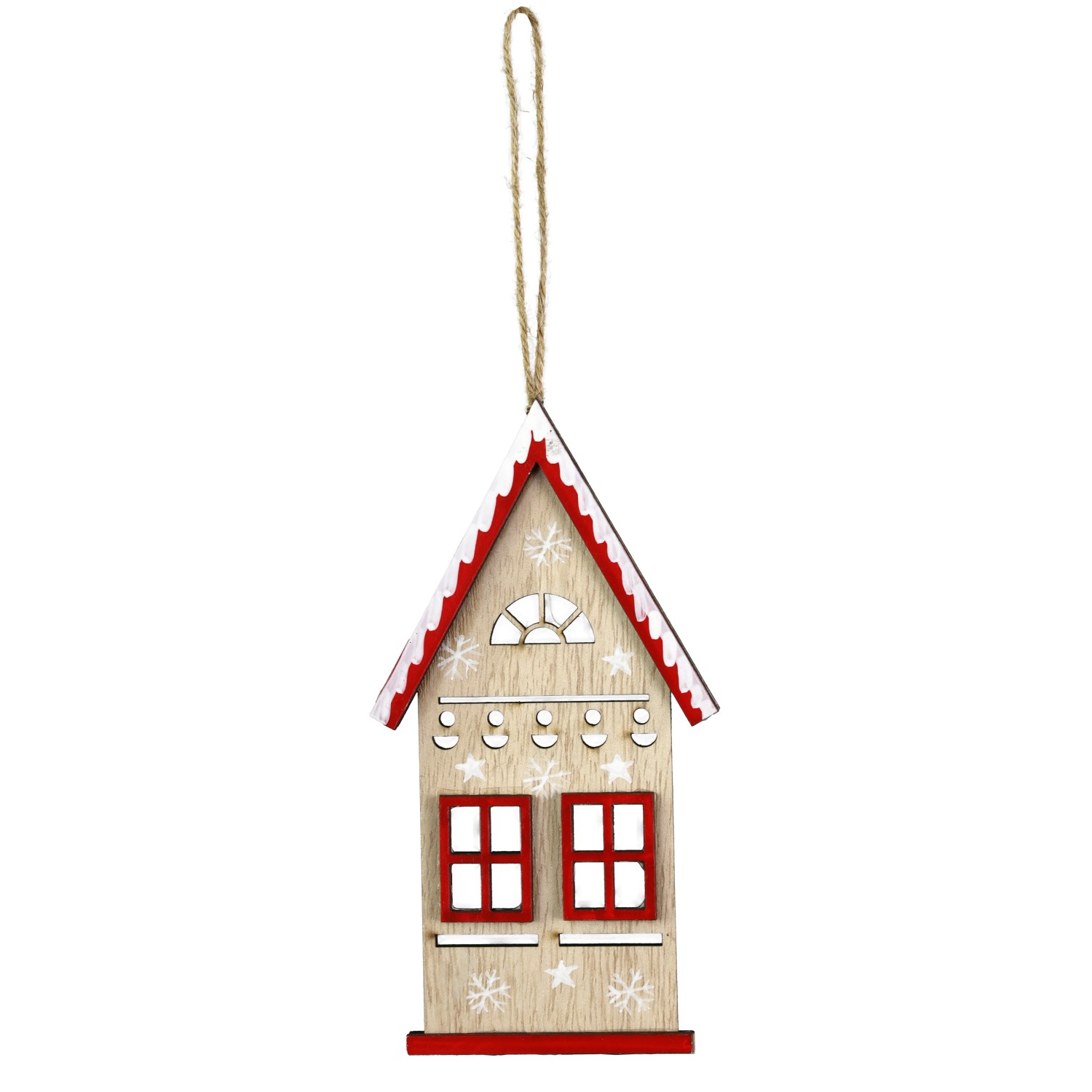 Haus zum Hängen aus Holz 14,5 cm Natur-Rot