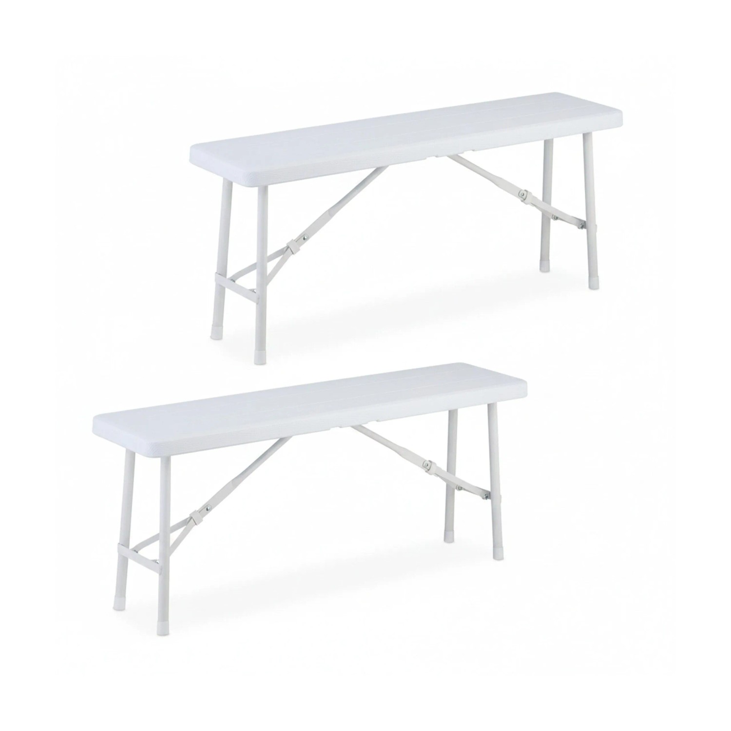 Relaxdays Bierbänke 2er Set Kunststoff Stahl Weiß Klappbar Holzoptik 42 cm x 100 cm x 25 cm