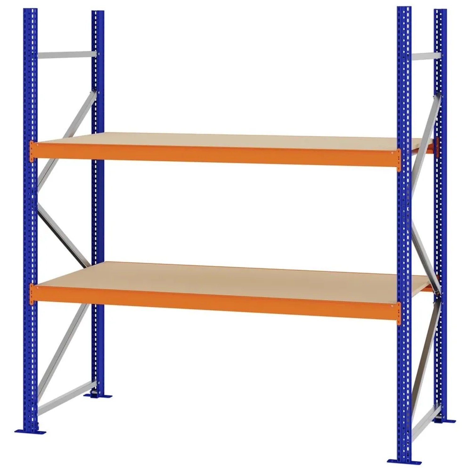 PROREGAL Weitspannregal Schraub-Stecksystem MAGNUS PRO Made In Germany Grundregal 200x175x80cm 2 Ebenen Spanplattenböden Fachlast 700kg Blau/Orange