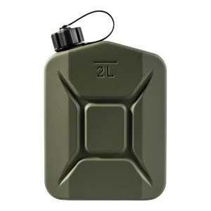 Olivgrüner BW Proper 2L Metall Kraftstoffkanister für Benzin, Diesel & E10.