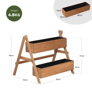 WOLTU Hochbeet mit 2 Blumenkästen aus Holz in Braun, Blumentreppe für Garten und Balkon.