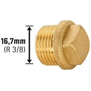 Messing Gewinde-Stopfen 16,7 mm (R 3/8) zum Verschließen von Gewindefittings.