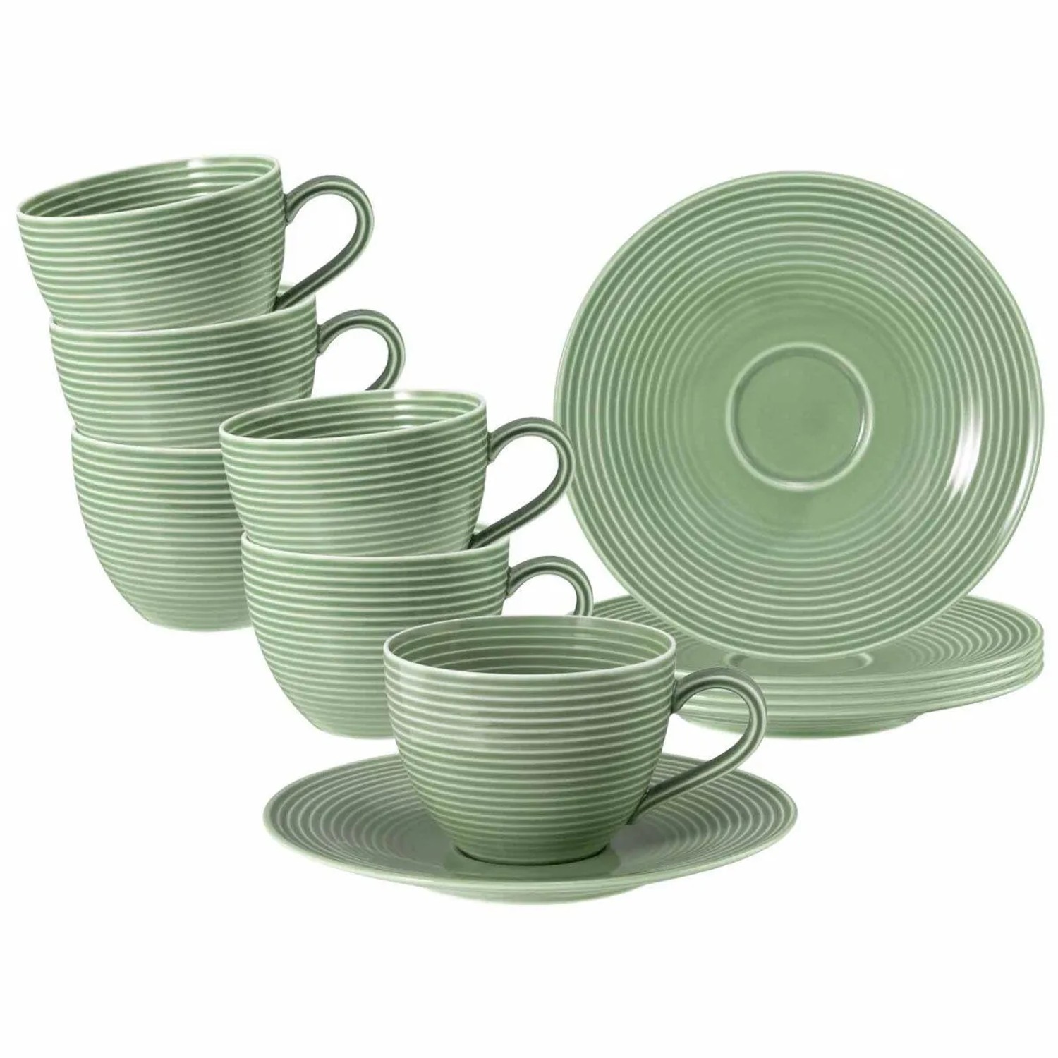 Seltmann Weiden Beat Color Glaze Kaffeetassen mit Untertassen 6er Set Salbeigrün