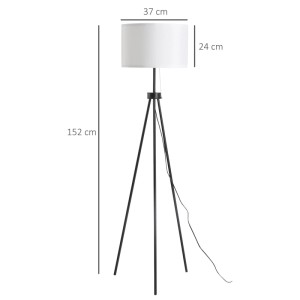 HOMCOM Stehlampe E27 Stahl Polyester 37 x 37 x 152cm Schwarz Weiß