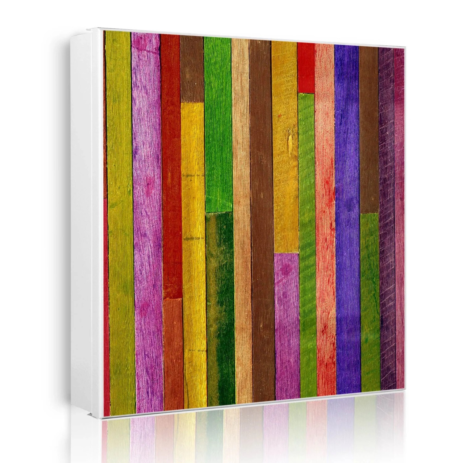 Banjado Großer Schlüsselkasten Metall 30x30cm Weiß Scharnier Rechts 50 Haken Beschreibbar Magnetisch Motiv Holz Collage Bunt