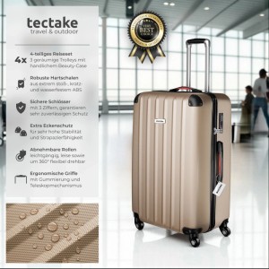 Tectake Hartschalenkoffer Set, 4-teilig, Champagne. Trolley mit Teleskopgriff und Beauty Case.