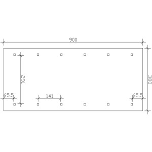 Skizze Satteldach-Carport Wallgau Nussbaum 380x900cm mit Maßangaben.
