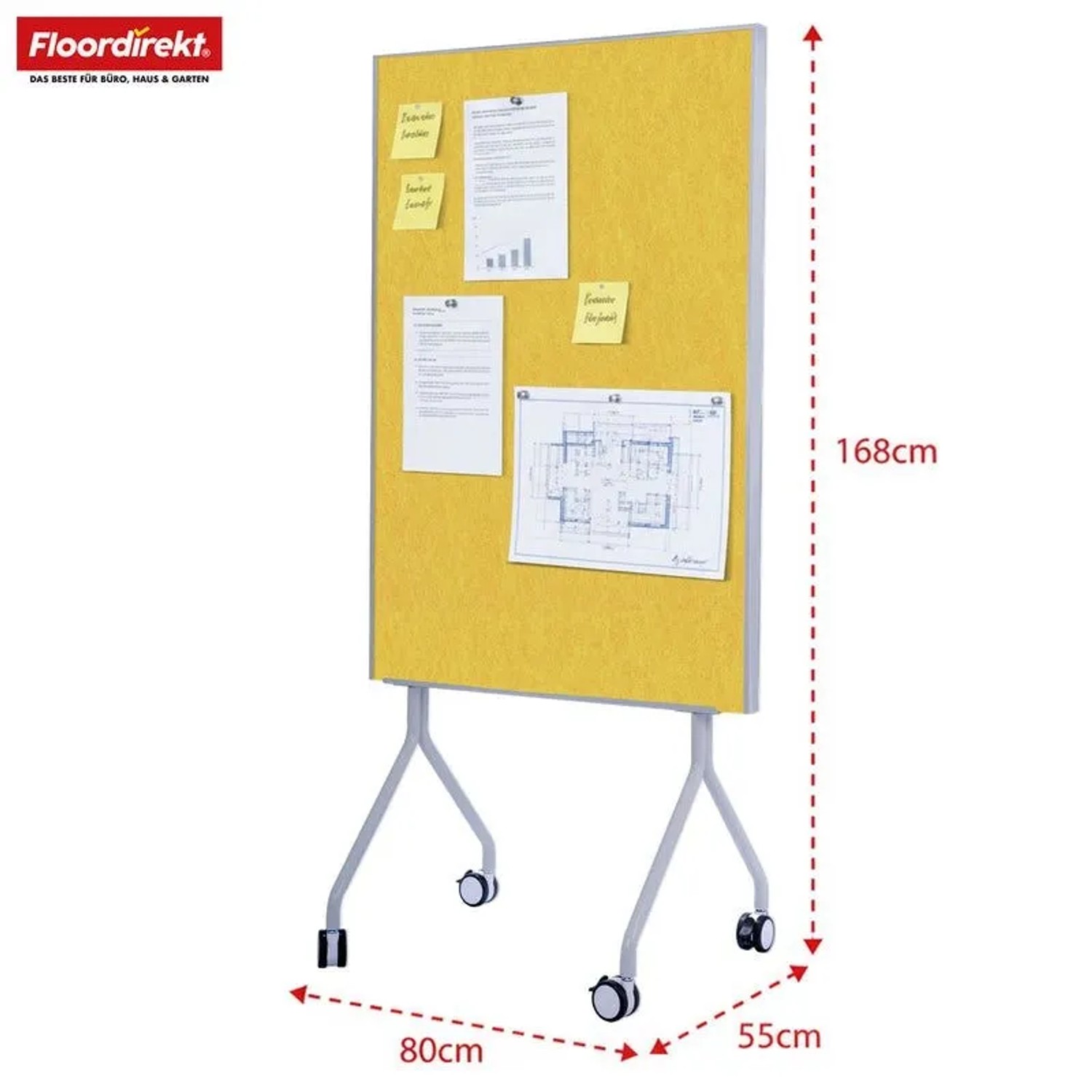 Floordirekt Mobile Moderationstafel GIANT Beidseitige Filztafel auf Rollen 80 x 120 cm Gelb_2