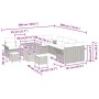vidaXL Garten-Sofa-Set, 13-teilig, schwarz, Poly Rattan, mit Maßangaben.