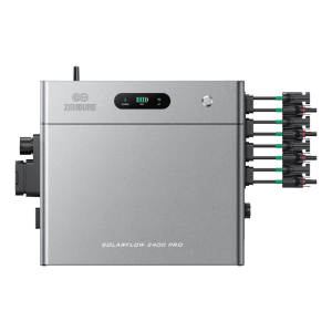 ZENDURE SuperCharged SolarFlow 2400 Pro Power Station mit Anschlüssen und Statusanzeige.
