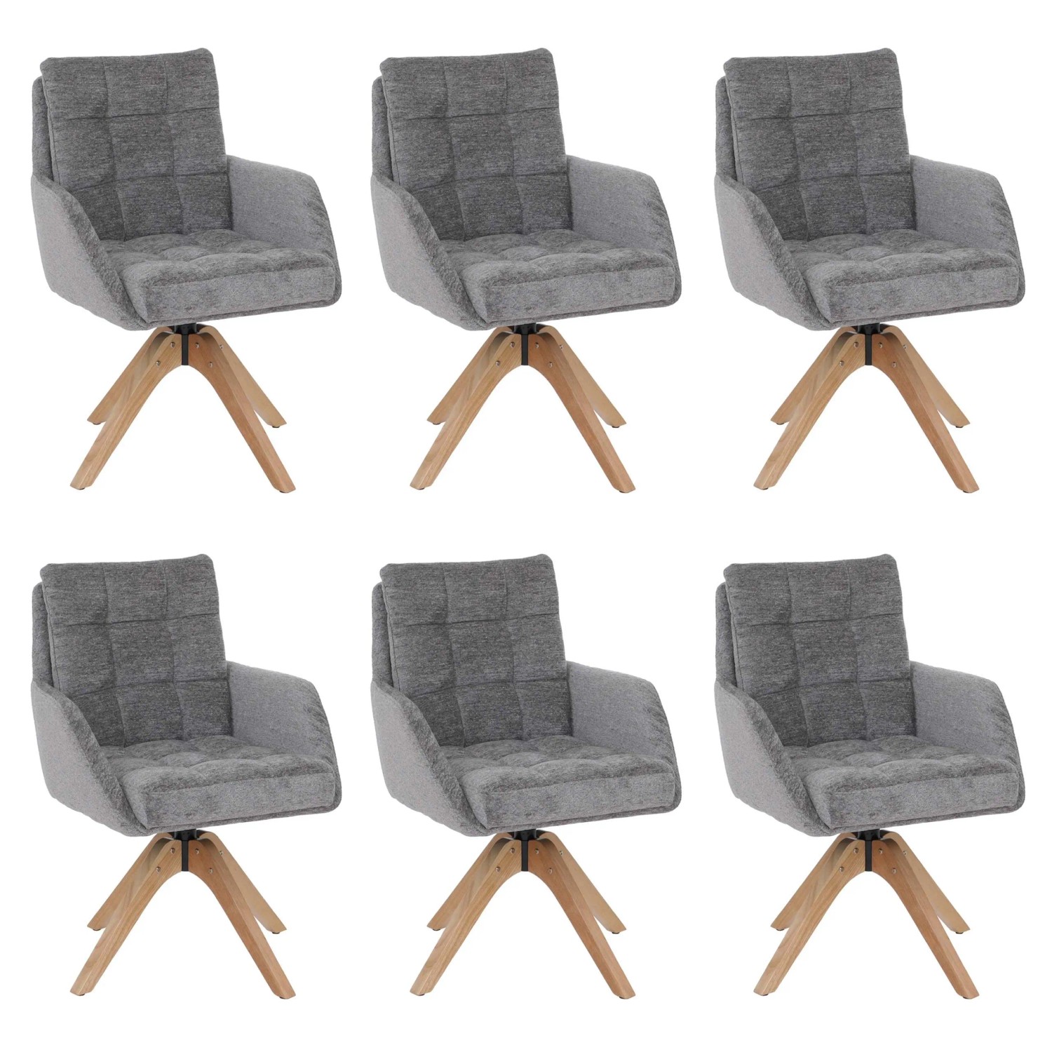 MCW 6er-Set Esszimmerstuhl Q36 Drehbar Stoff Chenille Öko-Tex Holz Grau