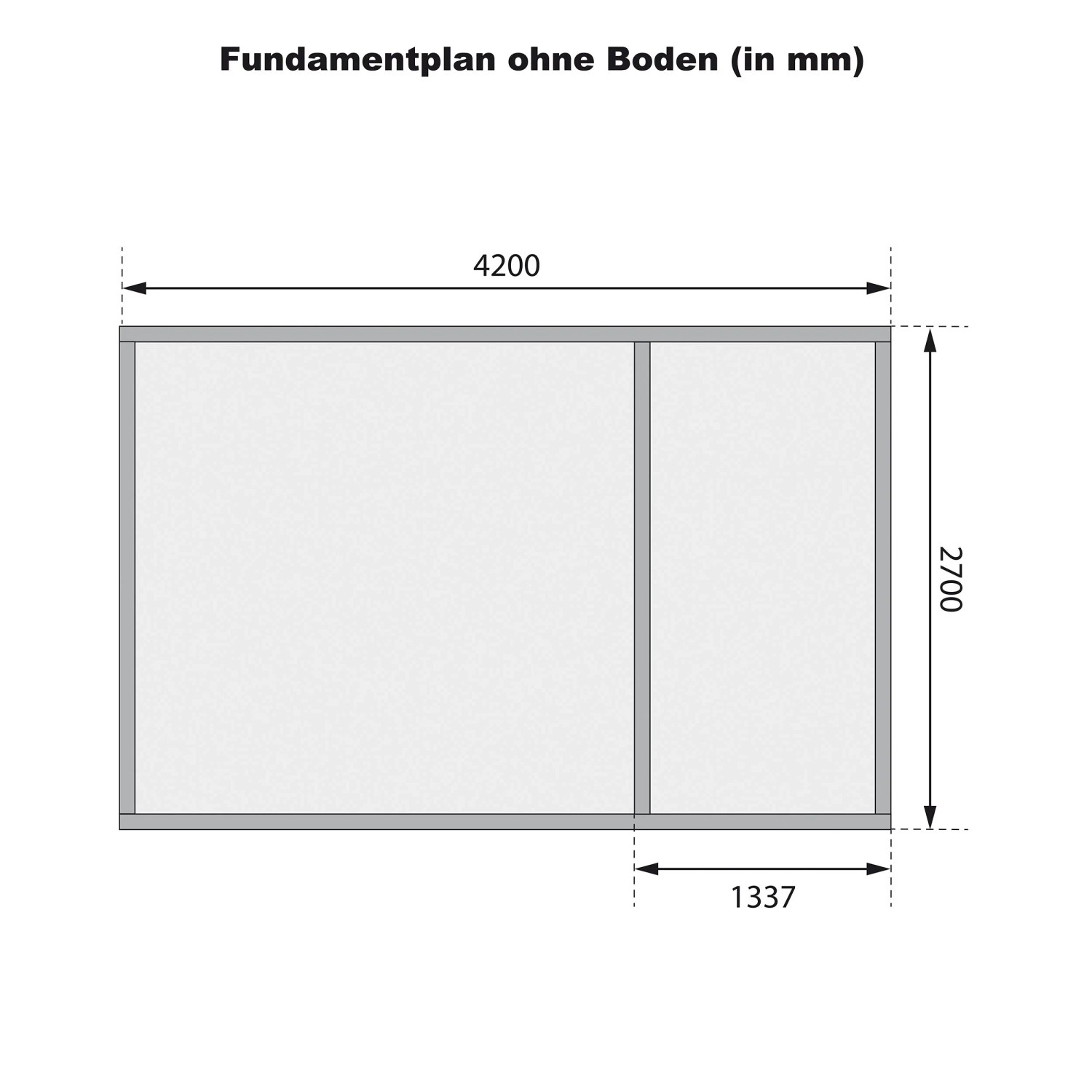 Fundamentplan des Karibu Holz-Gartenhauses Glostrup (420x270 cm) ohne Boden.