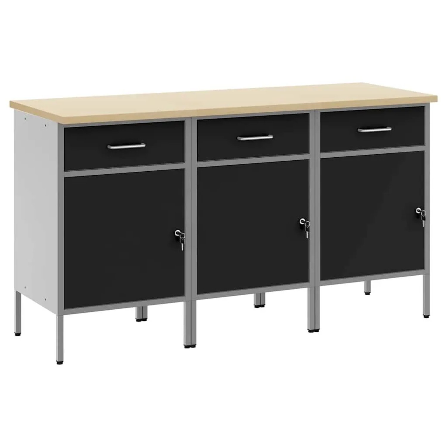 vidaXL Werkbank mit Schubladen 3-Tlg Schwarz und Grau 150 x 55 x 85 cm 3321366