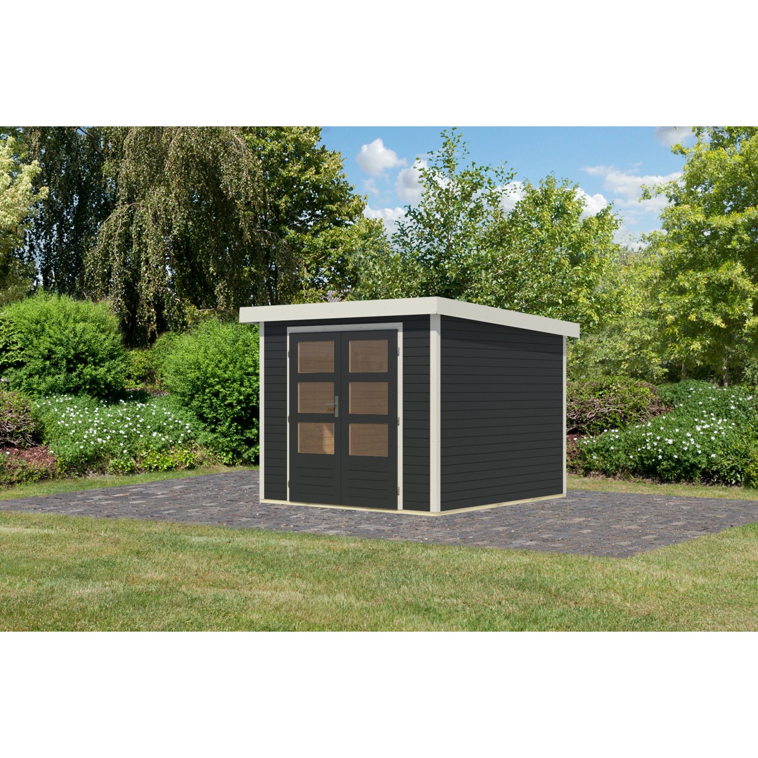 Karibu Gartenhaus Diego 3,5 C Anthrazit/Weiß 209 x 238 x 242 cm günstig online kaufen