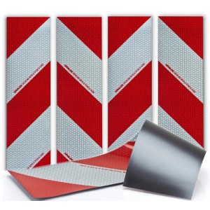 UvV Kfz-Warnmarkierung magnetisch, 4 Streifen rot/weiß für Baustellenabsicherung.