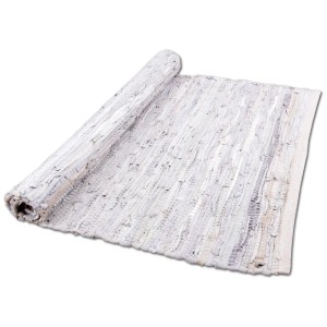 Bestlivings Leder Flickenteppich, 50x80 cm, Weiß, gerollt. Moderner Teppich für Wohnräume.