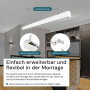 Weiße LUXULA LED Büroleuchte/Tresenleuchte (30W, 3600lm) mit CCT Farbtemperatursteuerung, abgehängt.