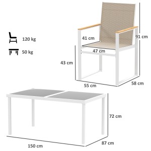 Outsunny Gartentisch Set, Maße und Gewichte von Tisch und Stuhl