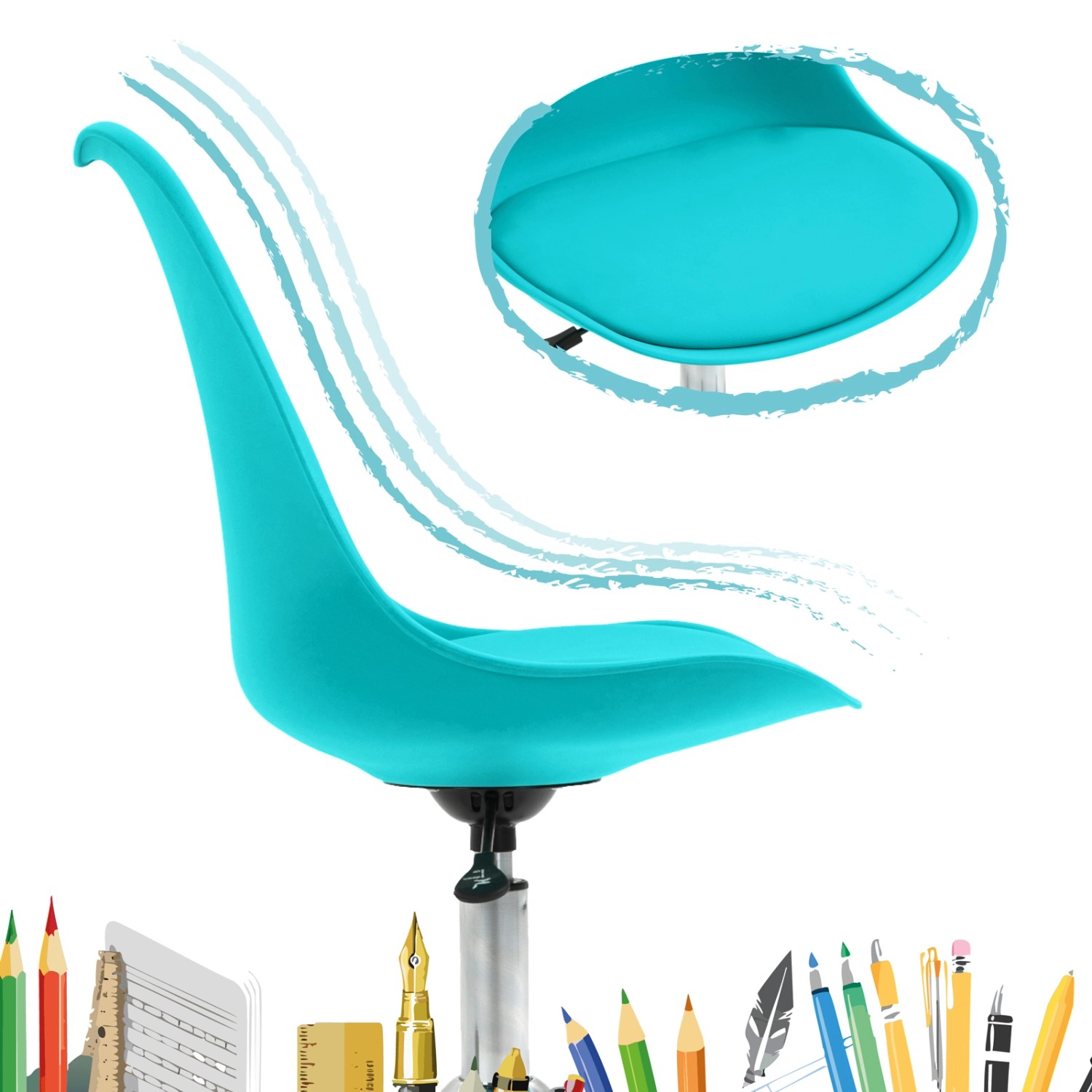 Türkiser Svita Eddy Kinderschreibtischstuhl, höhenverstellbarer Drehstuhl für Kinder.