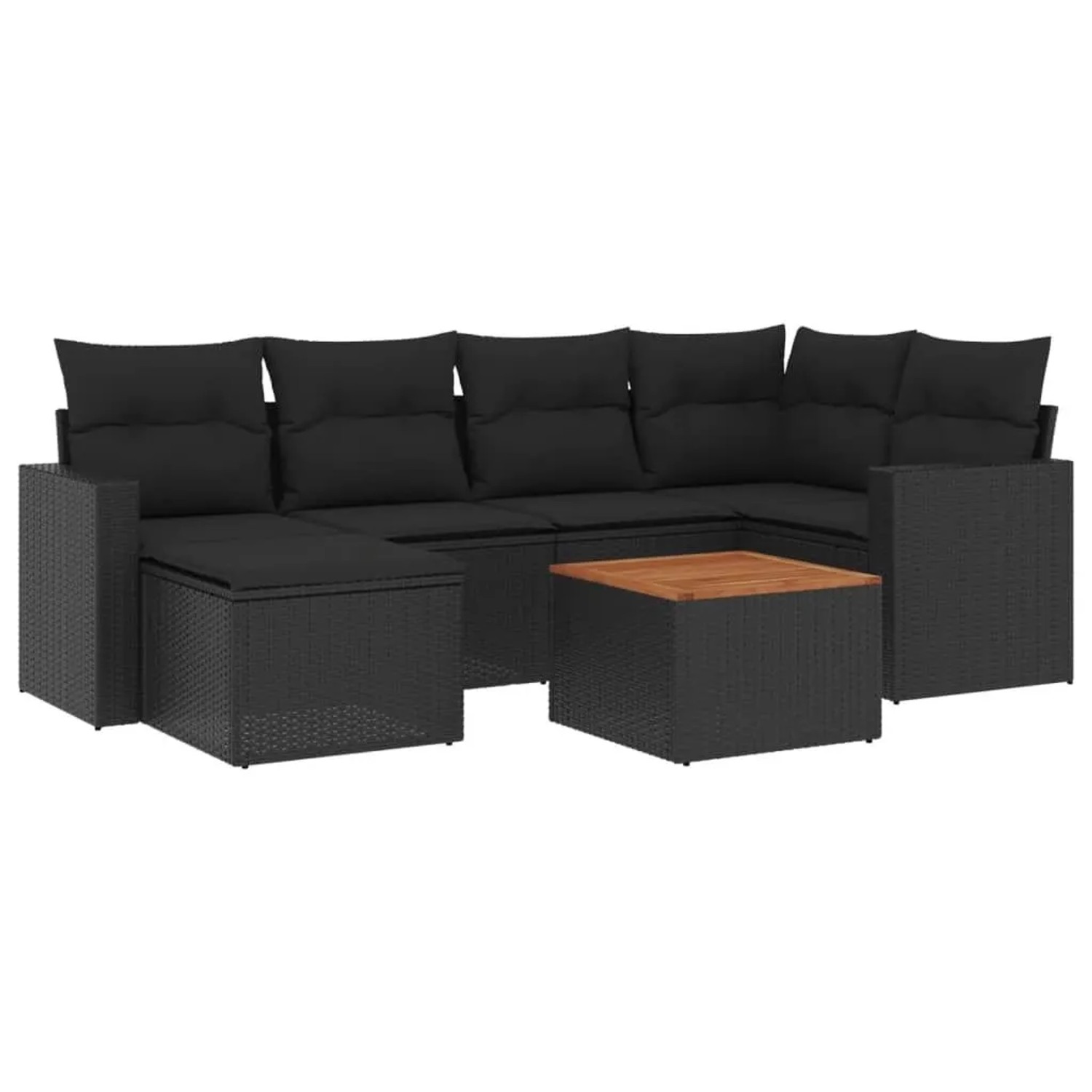 vidaXL 7-Tlg Garten-Sofagarnitur mit Kissen Schwarz Poly Rattan 3224221