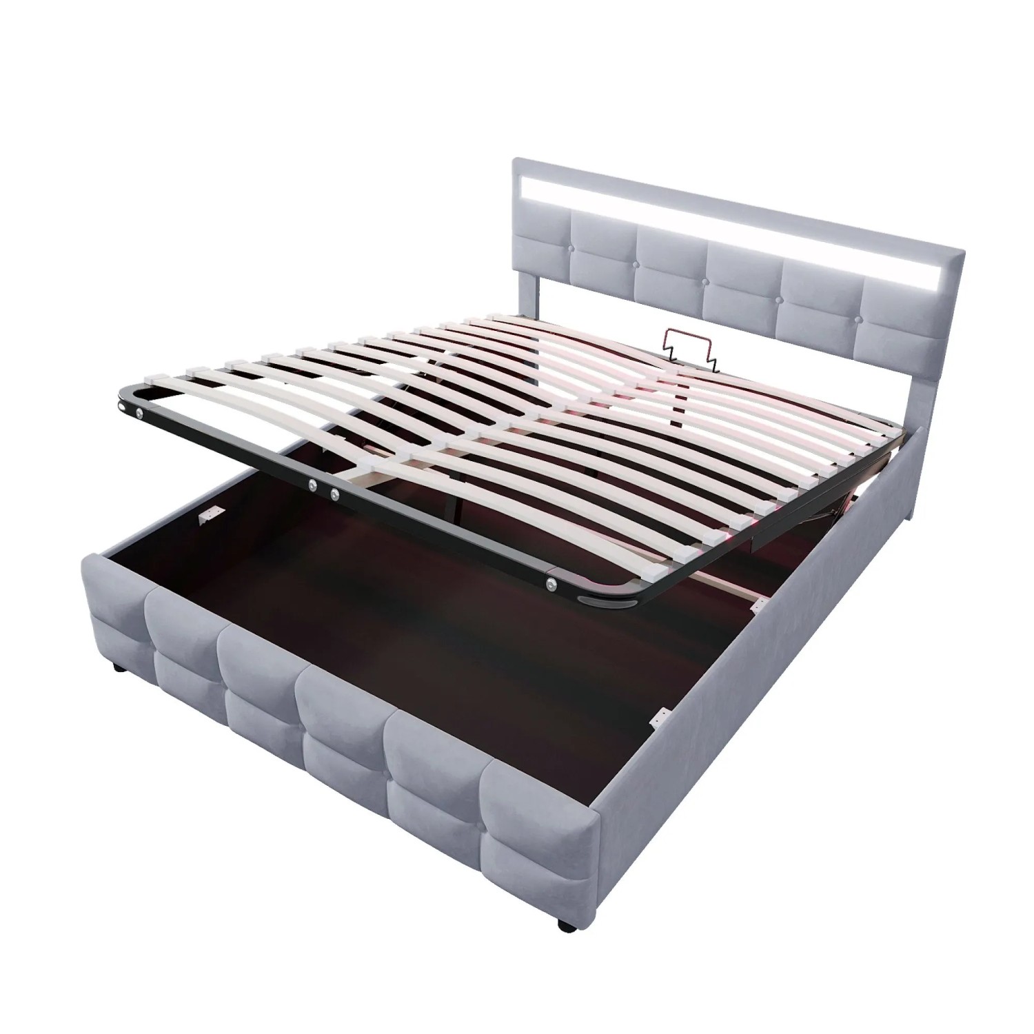 okwish Polsterbett 180x200cm mit LED Leuchten Schlafzimmer Grau ohne Matratze