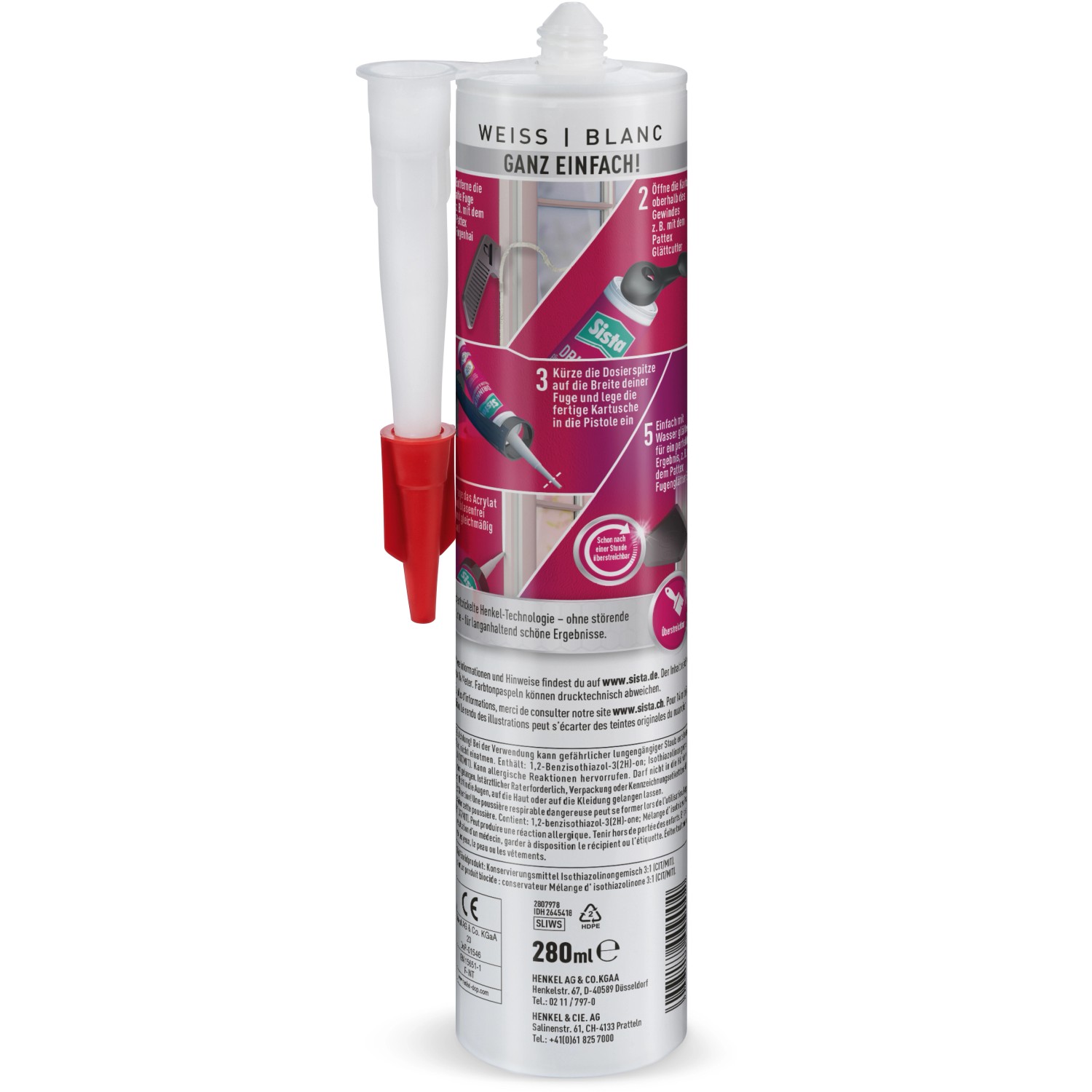 Sista Acryl Dichtstoff, weiße Kartusche 280ml für Innenräume zum Füllen und Ausbessern.