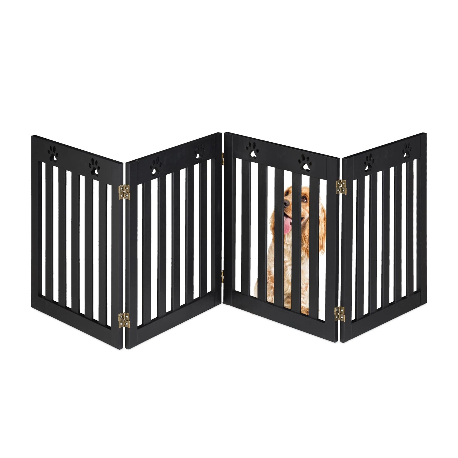 Relaxdays Hundeabsperrgitter Pfoten MDF EVA Schaumstoff Schwarz Freistehend Zusammenklappbar 60 cm x 204 cm x 2 cm 7,5 kg