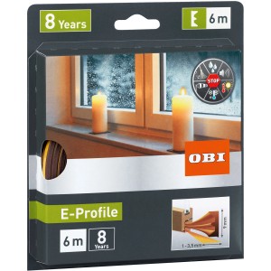 OBI Türdichtung/Fensterdichtung E-Profil, braun, Gummidichtung für Spalten 1-3,5mm, 6m Rolle.