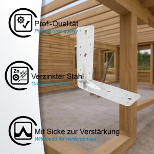 SOTECH Winkelverbinder 90 Grad, 150x150mm, aus verzinktem Stahl mit Sicke. Robust für Holzbau und Montage.