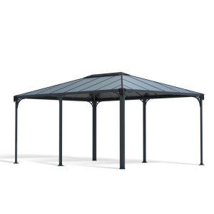 Canopia Gartenpavillon Martinique 3.6 x 5 in Anthrazit mit robustem Aluminiumrahmen und Polycarbonat-Dach.