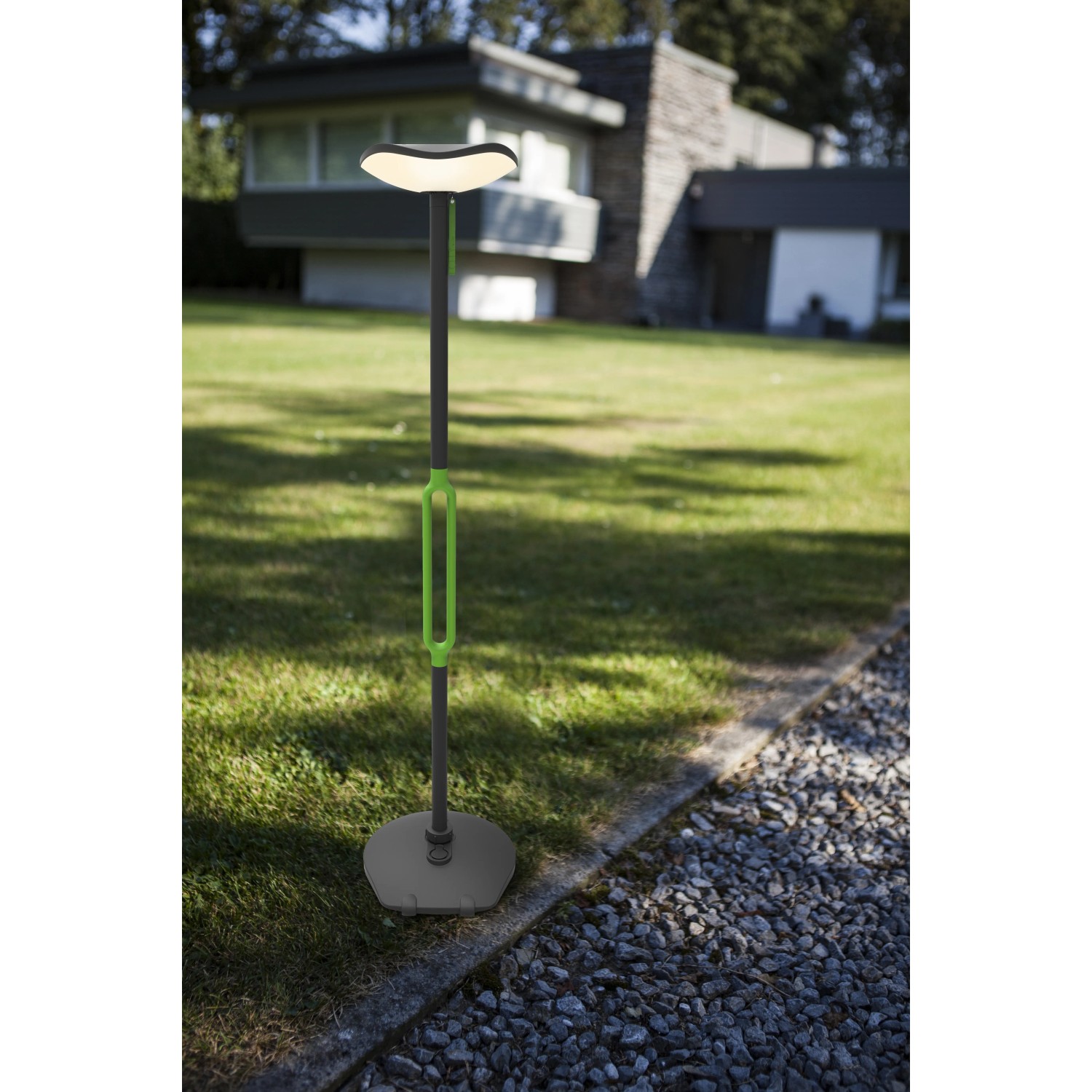 Lutec LED Solar Stehleuchte Poppy, anthrazit-grün, dimmbar, mit Bluetooth Funktion.