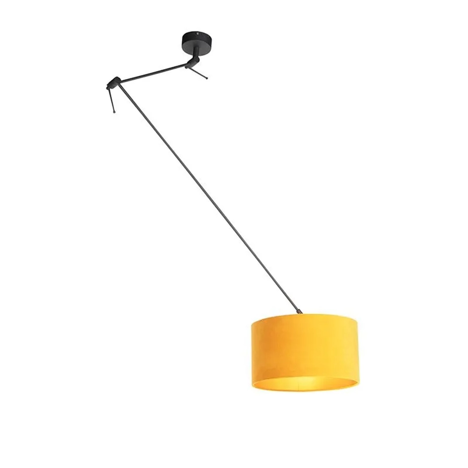 QAZQA Hängelampe mit Veloursschirm Ocker mit Gold 35 cm Blitz I Schwarz