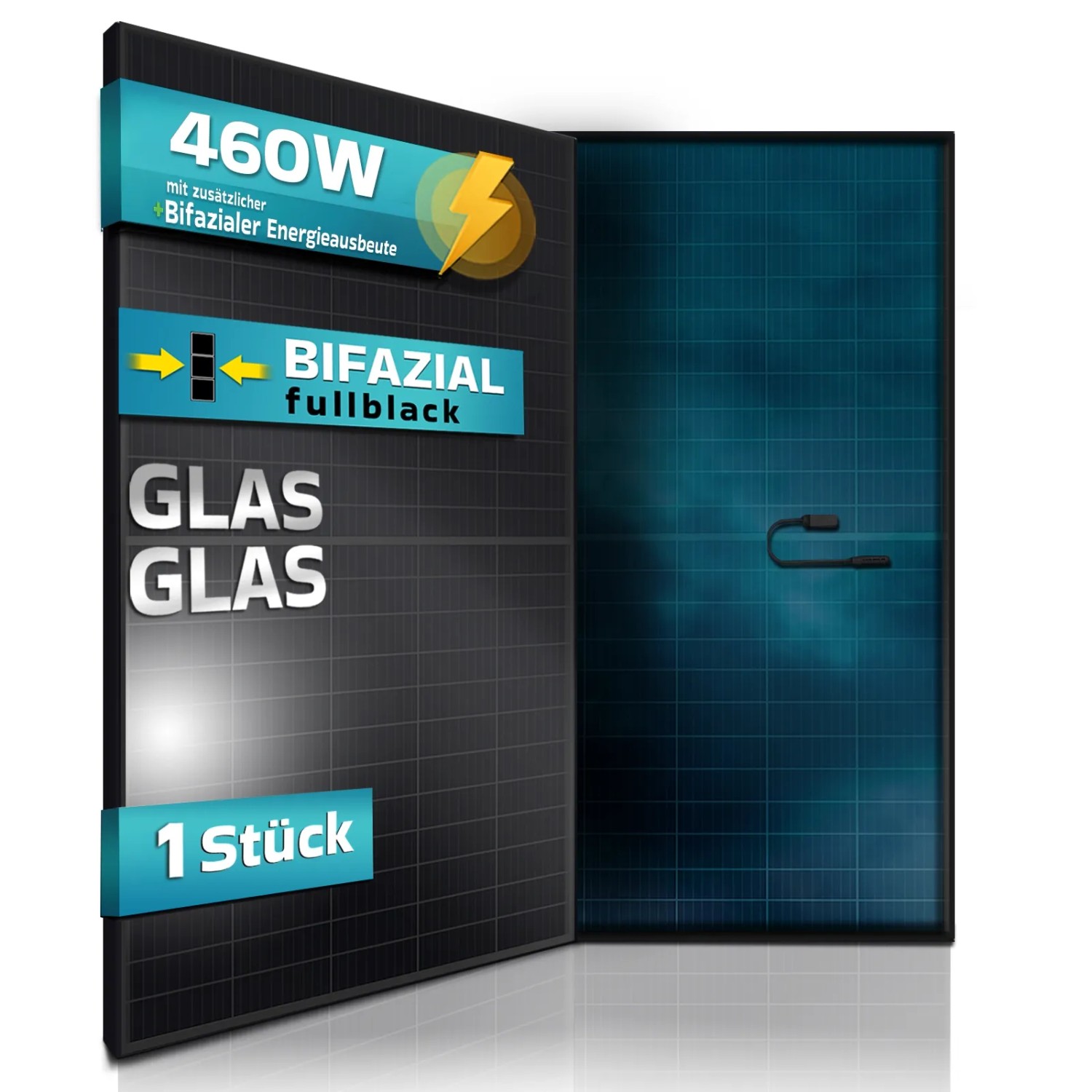 SUNNIVA Solarmodul 460W, Full Black, Bifazial, Glas/Glas für Balkonkraftwerk oder Solaranlage.