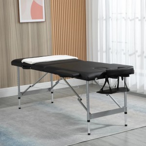 Klappbare, schwarze HOMCOM Massageliege mit verstellbarer Höhe und Aluminiumrahmen.