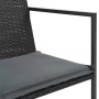 Detailaufnahme: Schwarzer Rattan-Gartenstuhl mit grauem Sitzkissen, Teil des 7-tlg. vidaXL Essgruppe.