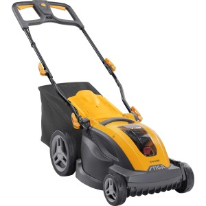 Stiga Akku-Rasenmäher Combi 340e mit Akku und Ladegerät, gelb/grau.