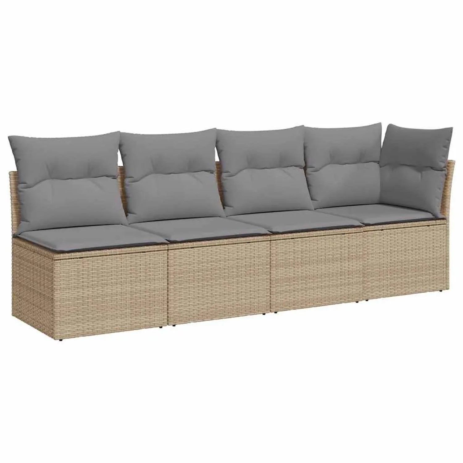 vidaXL Gartensofa mit Kissen 4-Sitzer Beige Poly Rattan 366088